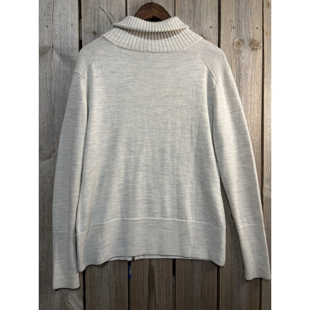 Kuhl Alpine Asymmetrical Zip Merino Wool Blend Sweater Cowl Neck Oatmeal Size L - Picture 4 of 7